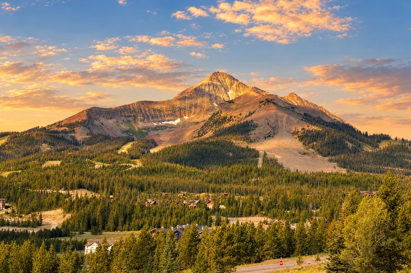 Lone Peak rising over Big Sky Montana at golden hour
