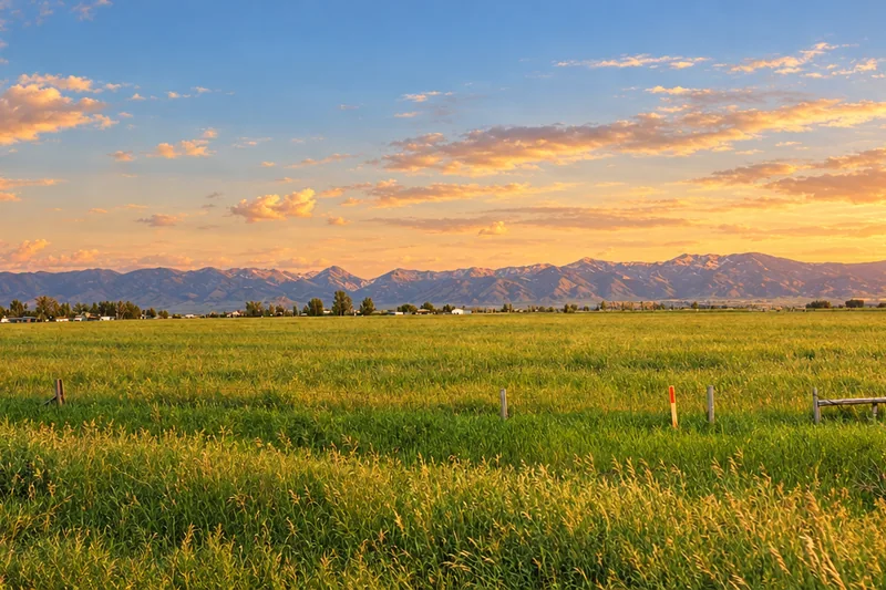 Gallatin Valley farmland near Bozeman Montana at golden hour