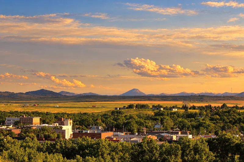Downtown Havre Montana near the Bear Paw Mountains at golden hour