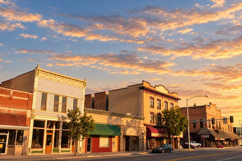 Downtown Kalispell Montana in the Flathead Valley at golden hour