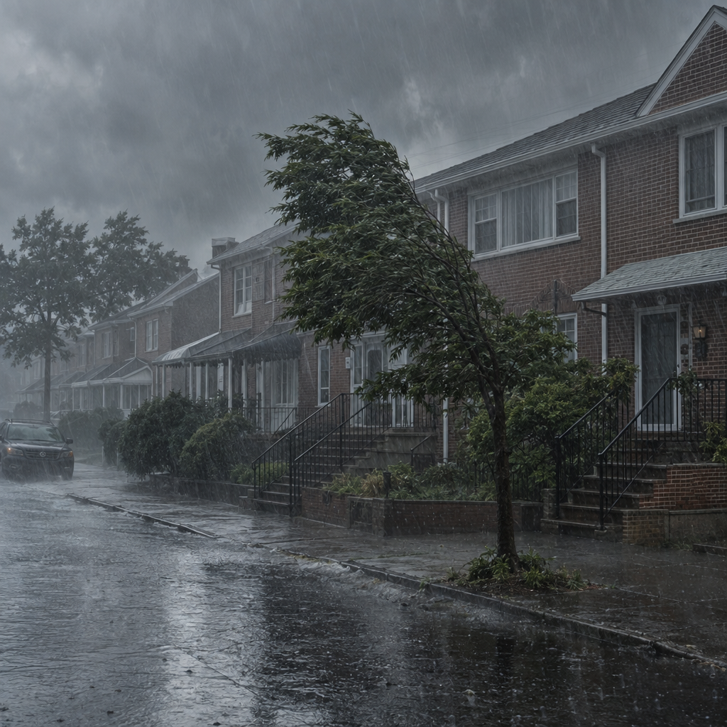 Hurricane rain lashing Staten Island brick homes during storm