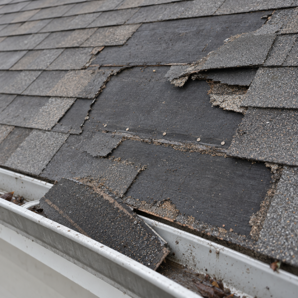 Missing shingles and roof damage needing an insurance claim