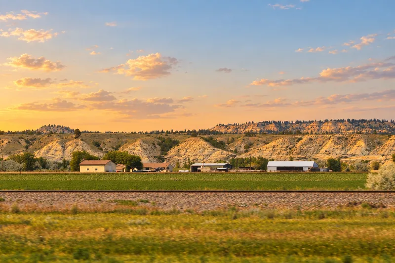 Yellowstone Valley rimrocks near Billings Montana at golden hour