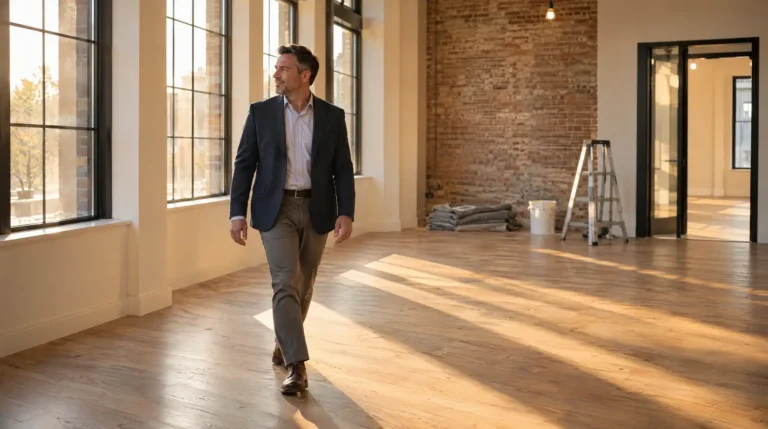 Property manager walking through a bright renovated commercial space after a liberalization clause expanded coverage