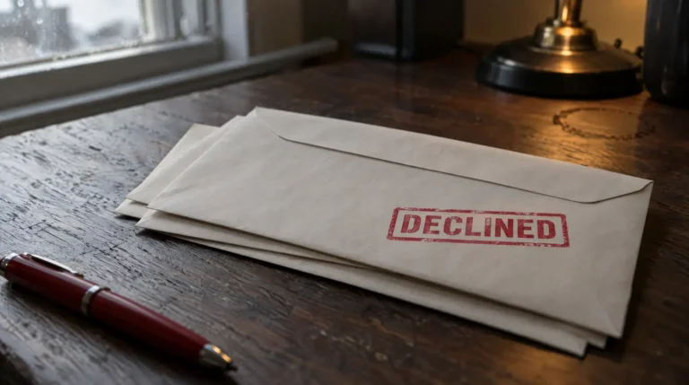 Declined insurance envelope stamped DECLINED showing why properties turn to non-admitted insurance