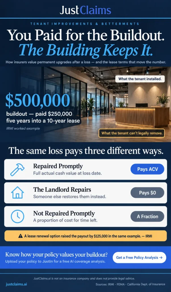 Tenant improvements and betterments coverage guide: how lease terms and repair timing shape payouts