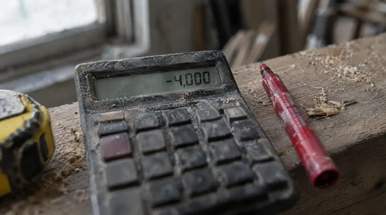 Job-site calculator showing -4,000 during a commercial Xactimate estimate audit
